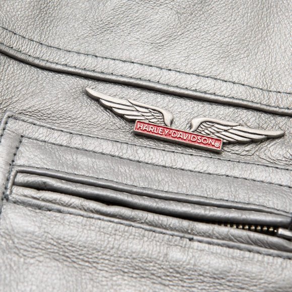 Harley Davidson Genuine Leather Jacket Motorcycle Biker Grey Silver Size Small - Picture 9 of 12